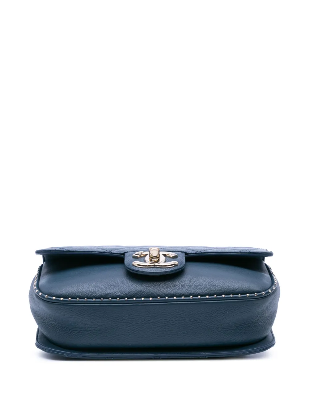 Pre-owned Chanel 2017-2018 Small Quilted Caviar Studded Chain Handle Flap Satchel In Blue