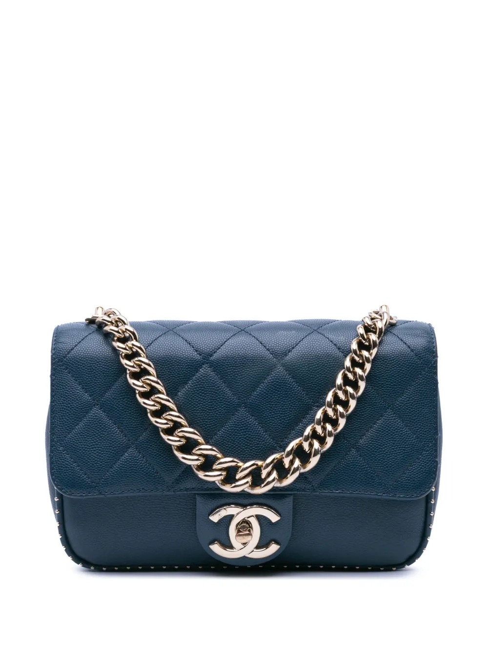 CHANEL Pre-Owned 2017-2018 Small Quilted Caviar Studded Chain Handle Flap satchel | Blue | Image 1