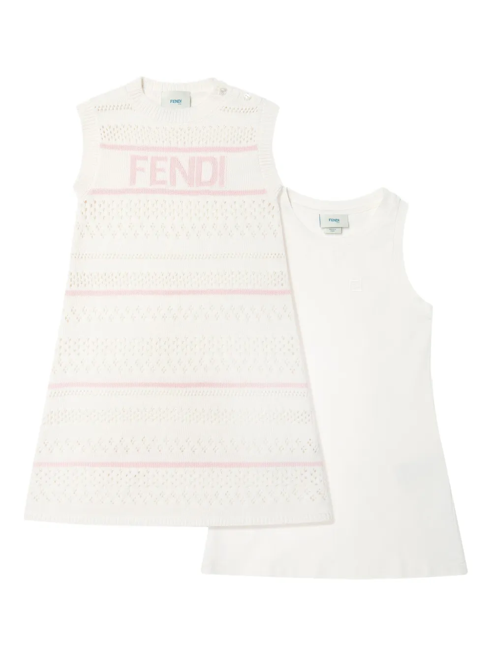 Fendi Kids Mouwloze jurk met logo Wit