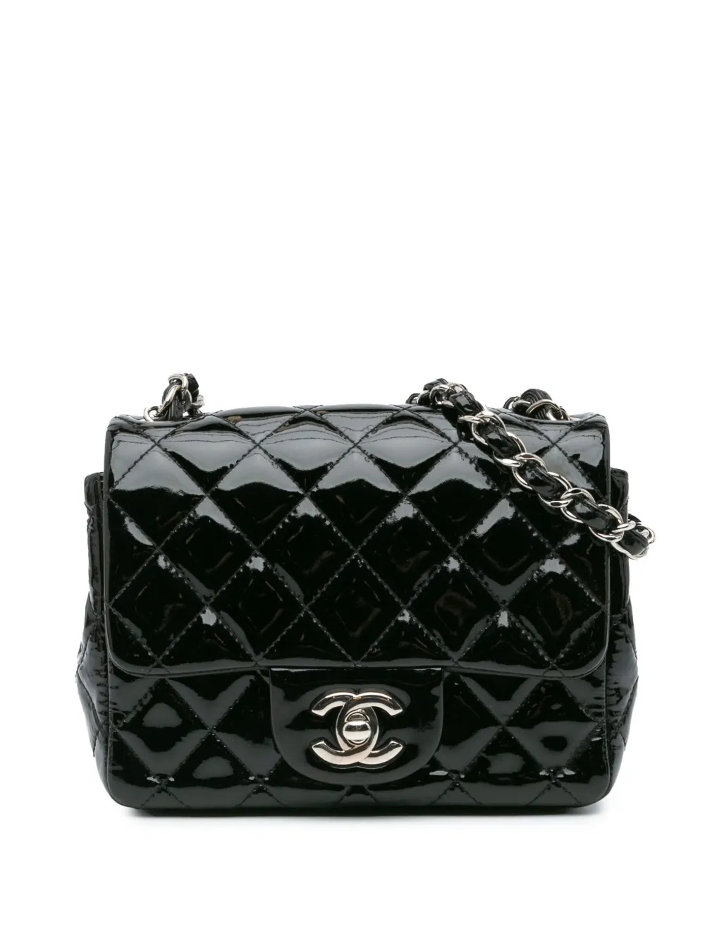 CHANEL Pre-Owned 2014 Mini Square Classic Patent Single Flap crossbody bag | Black | Image 1