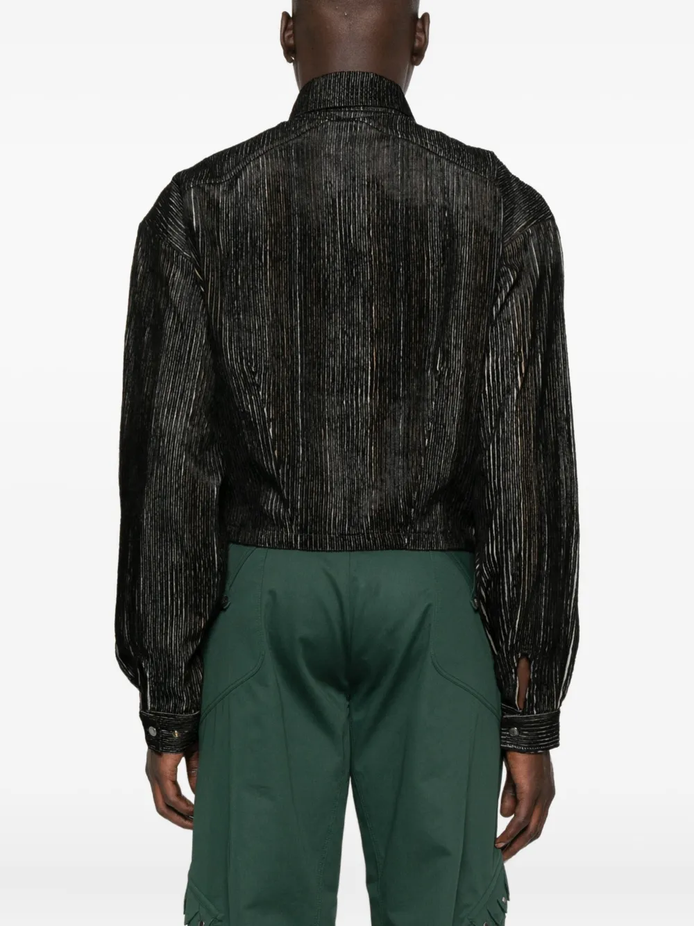 Kiko Kostadinov Kraner Stripe Velvet Crop Snap-up Shirt In Black