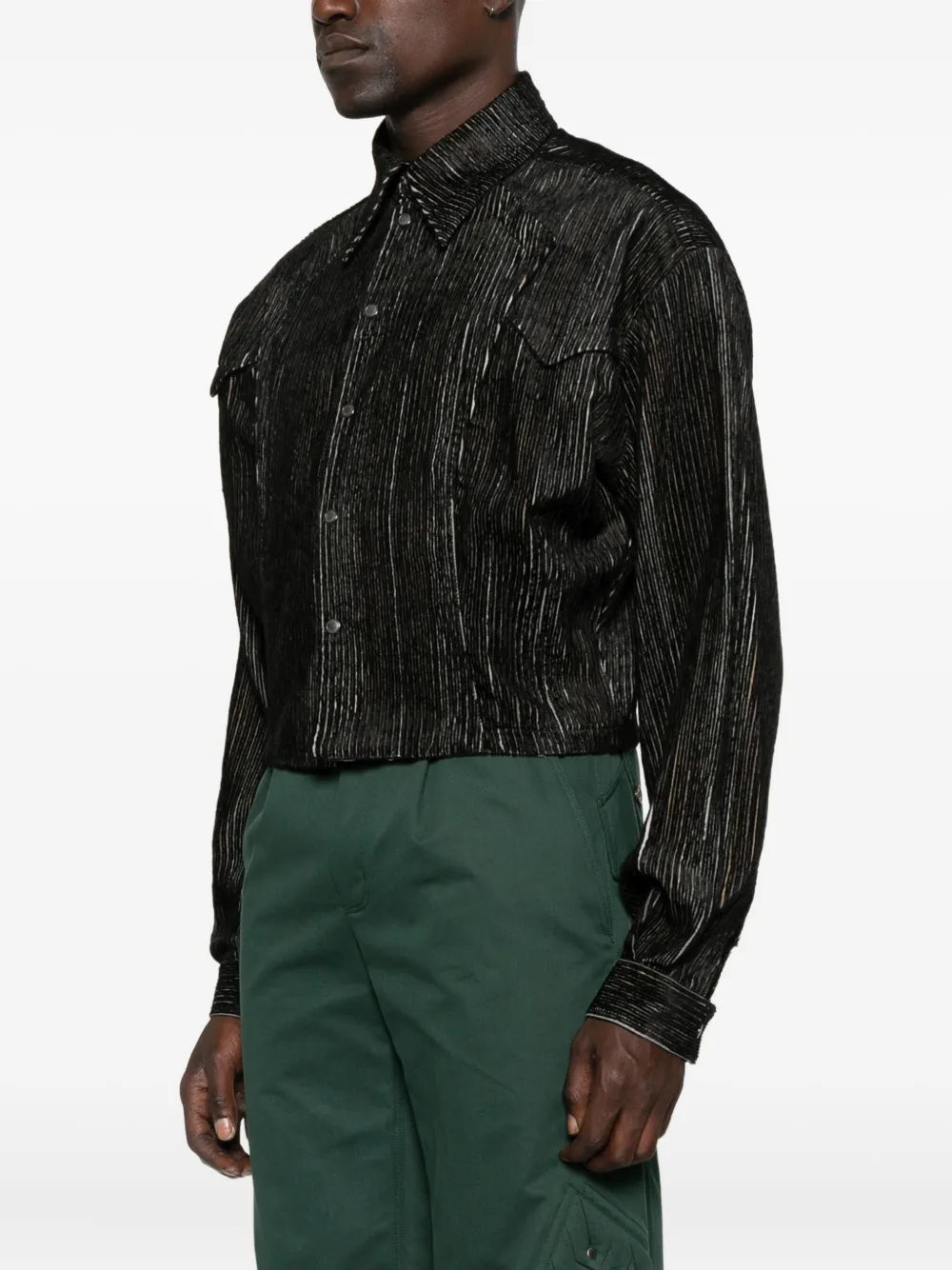 Kiko Kostadinov Kraner Stripe Velvet Crop Snap-up Shirt In Black