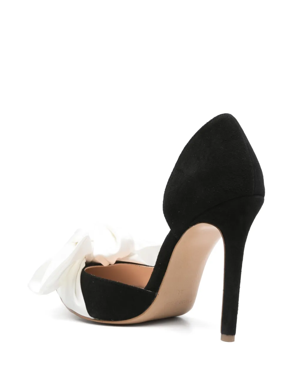 Ginissima Samantha Black Suede And Oversized White Satin Bow Open Sided Stiletto In Black