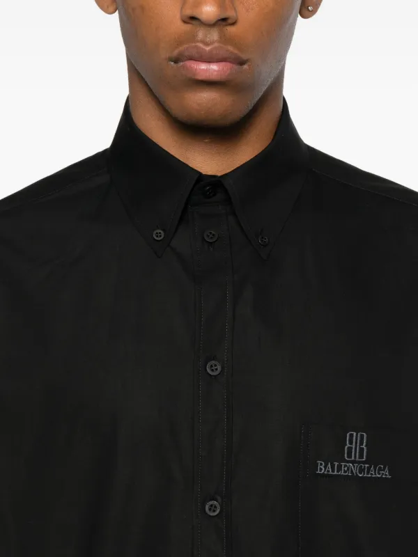 BALENCIAGA ワークシャツ 黒 ロゴ入り Balenciaga embroidered-logo short-sleeve Shirt | Black