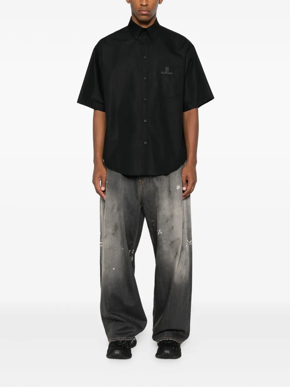 Balenciaga Overhemd met geborduurd logo - Zwart