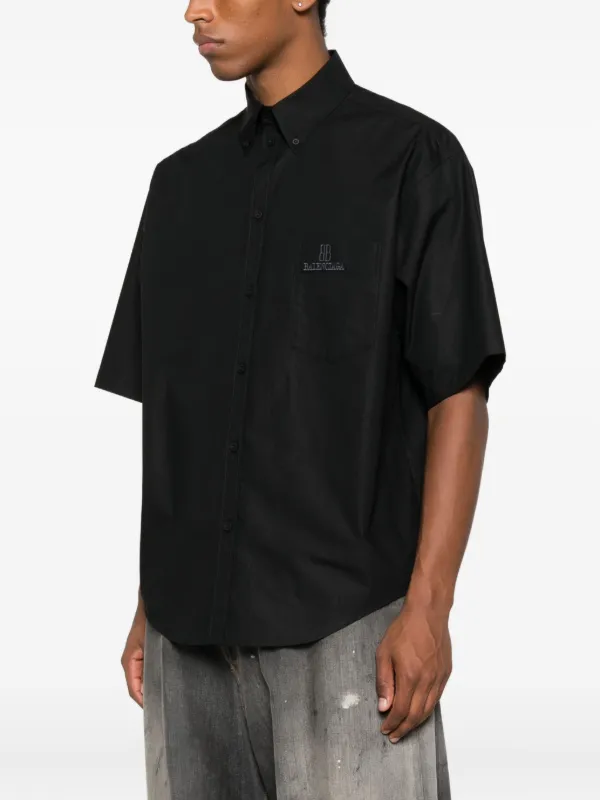 BALENCIAGA ワークシャツ 黒 ロゴ入り Balenciaga embroidered-logo short-sleeve Shirt | Black