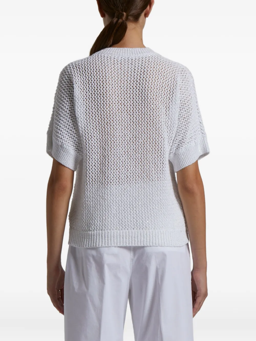 crochet-knit short-sleeve T-shirt