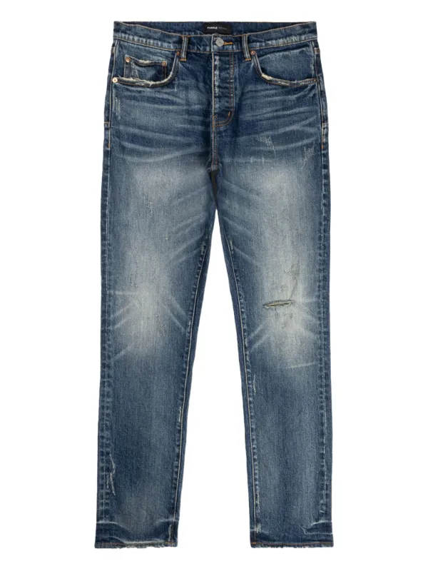 PURPLE BRAND ダメージデニムパンツ Purple Brand ダメージ ペイント スリムジーンズ | グレー