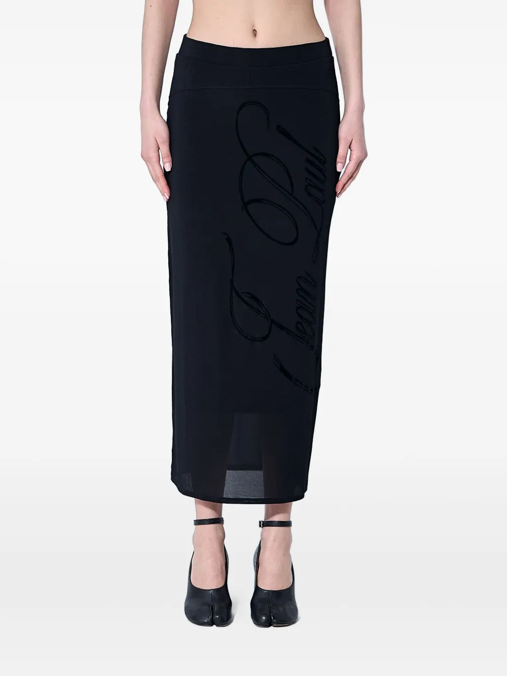 Shop Jean Paul Gaultier Flocked-logo Midi Skirt In Black