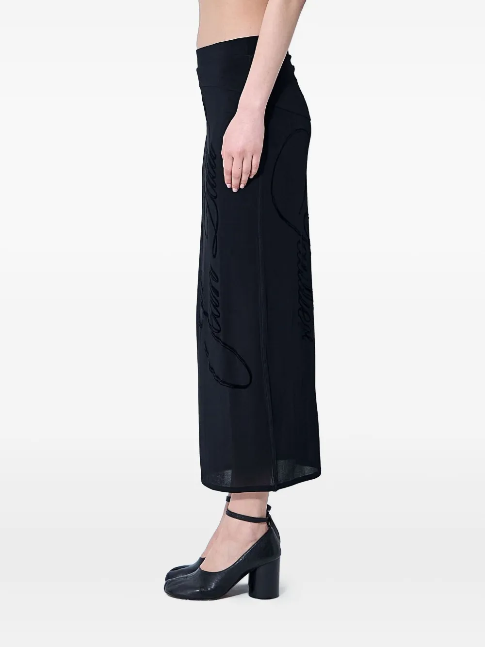 Shop Jean Paul Gaultier Flocked-logo Midi Skirt In Black