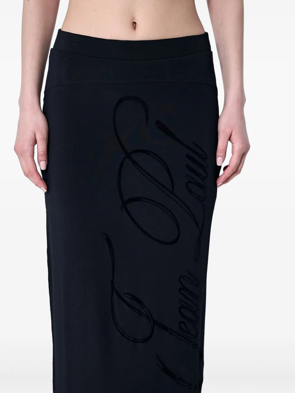 Shop Jean Paul Gaultier Flocked-logo Midi Skirt In Black