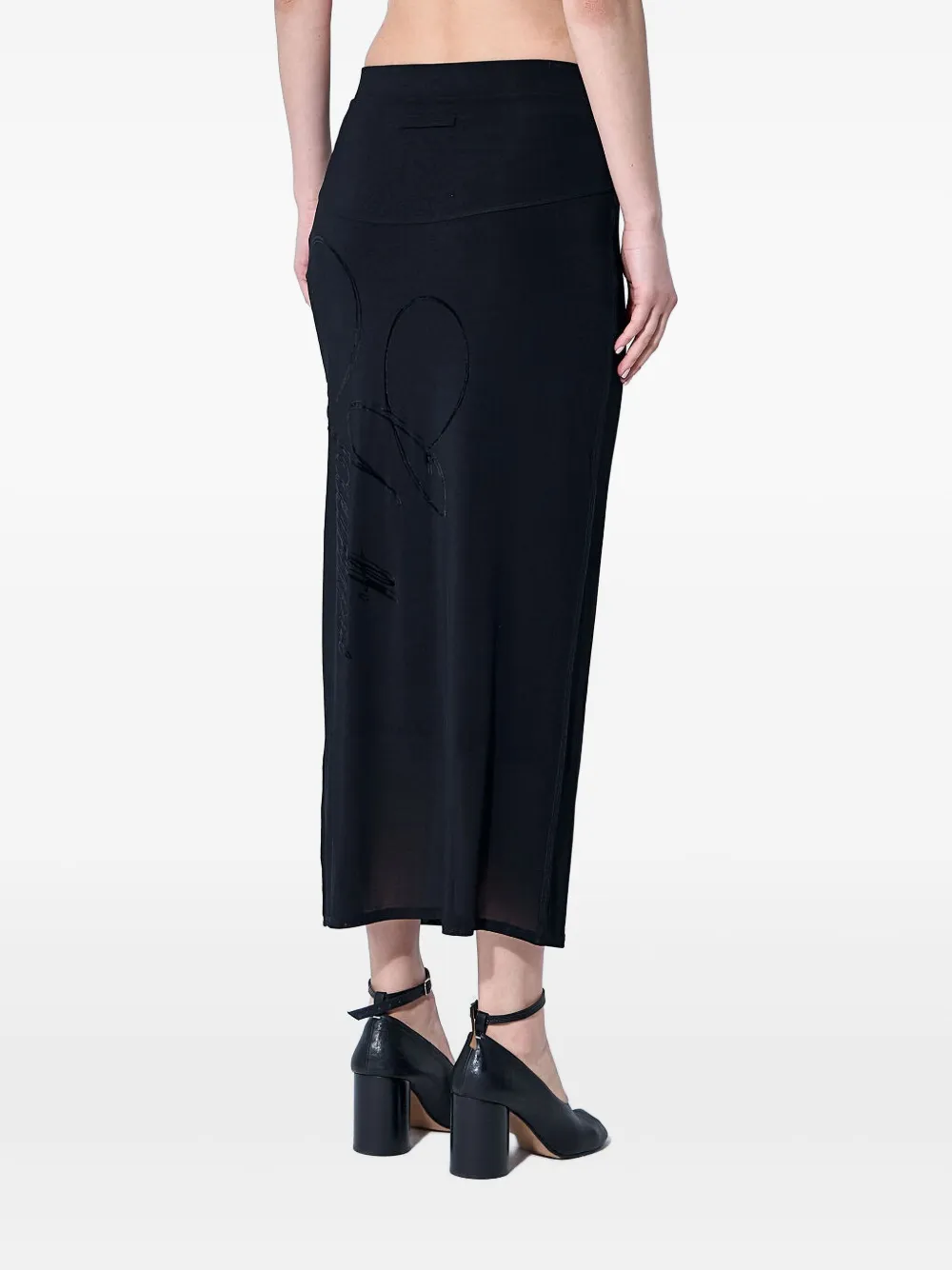 Shop Jean Paul Gaultier Flocked-logo Midi Skirt In Black