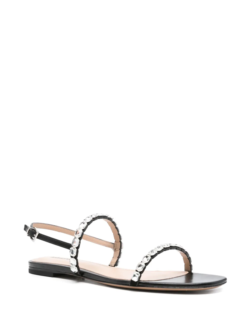 Lola Cruz rhinestone-embellished flat sandals Black