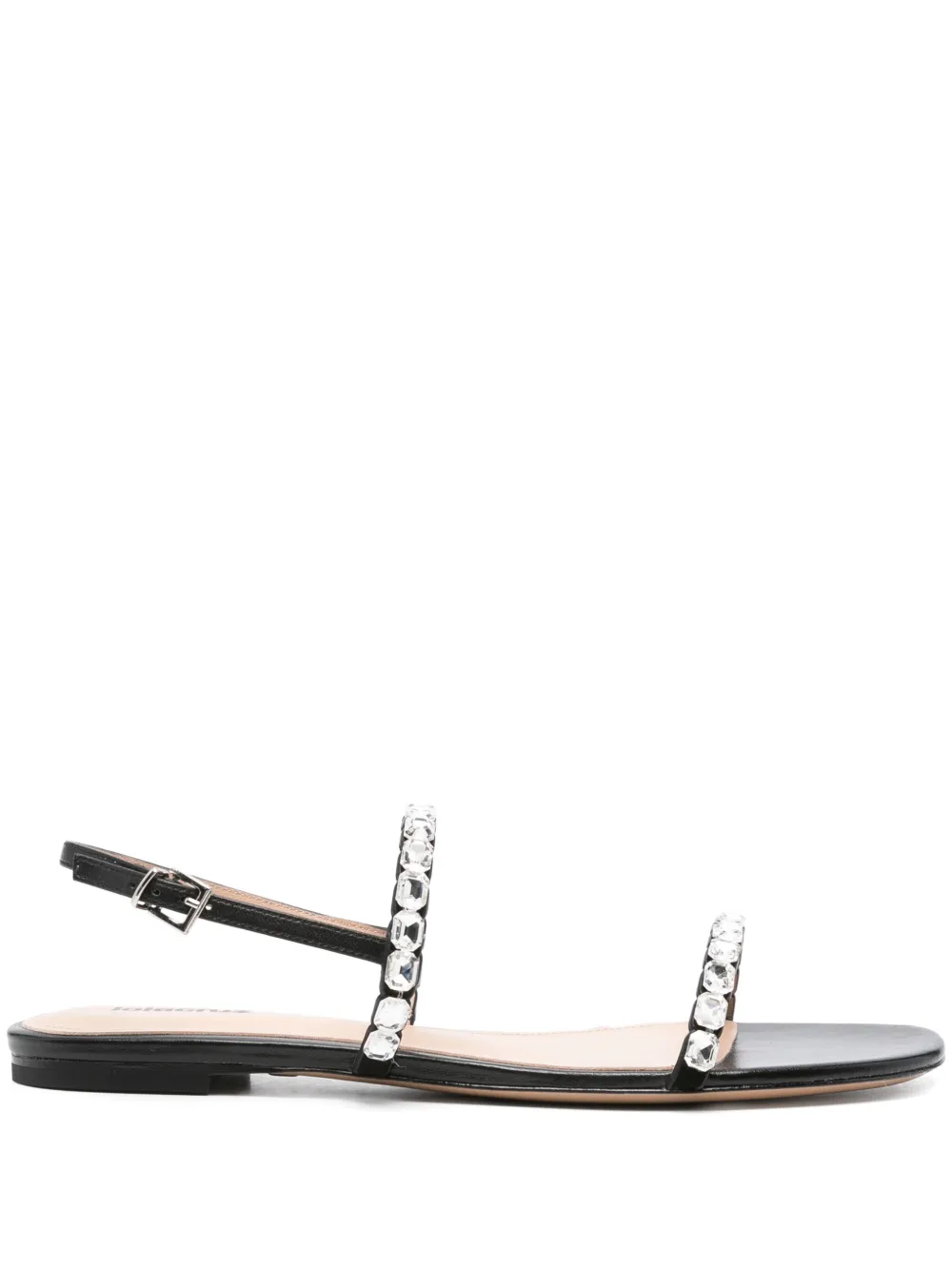 Lola Cruz rhinestone-embellished flat sandals Black
