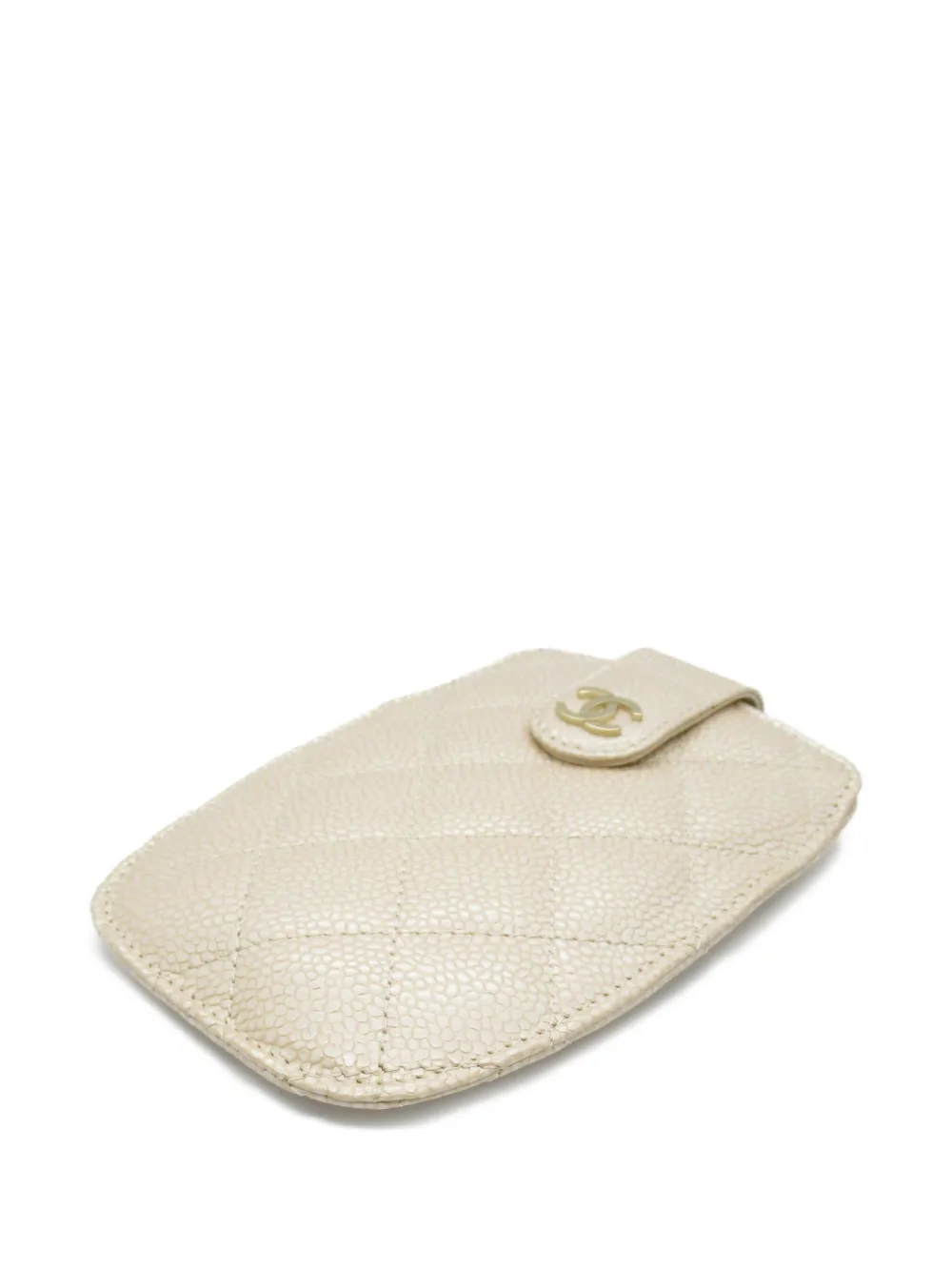 Pre-owned Chanel 2012 Diamond-quilted Card Holder In Neutrals