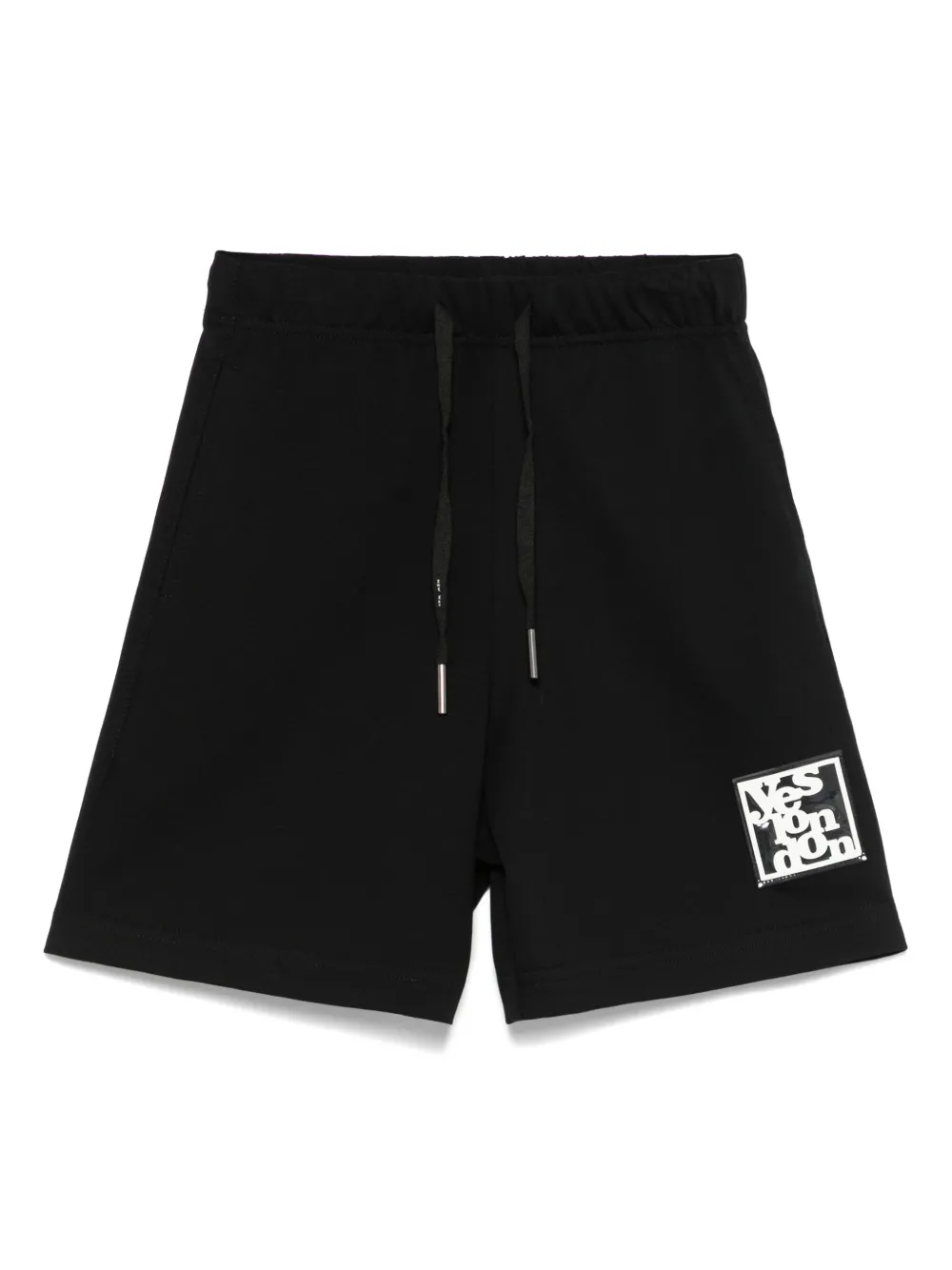 YES LONDON ロゴパッチ ショートパンツ - ブラック YES LONDON ロゴパッチ ショートパンツ - ブラック