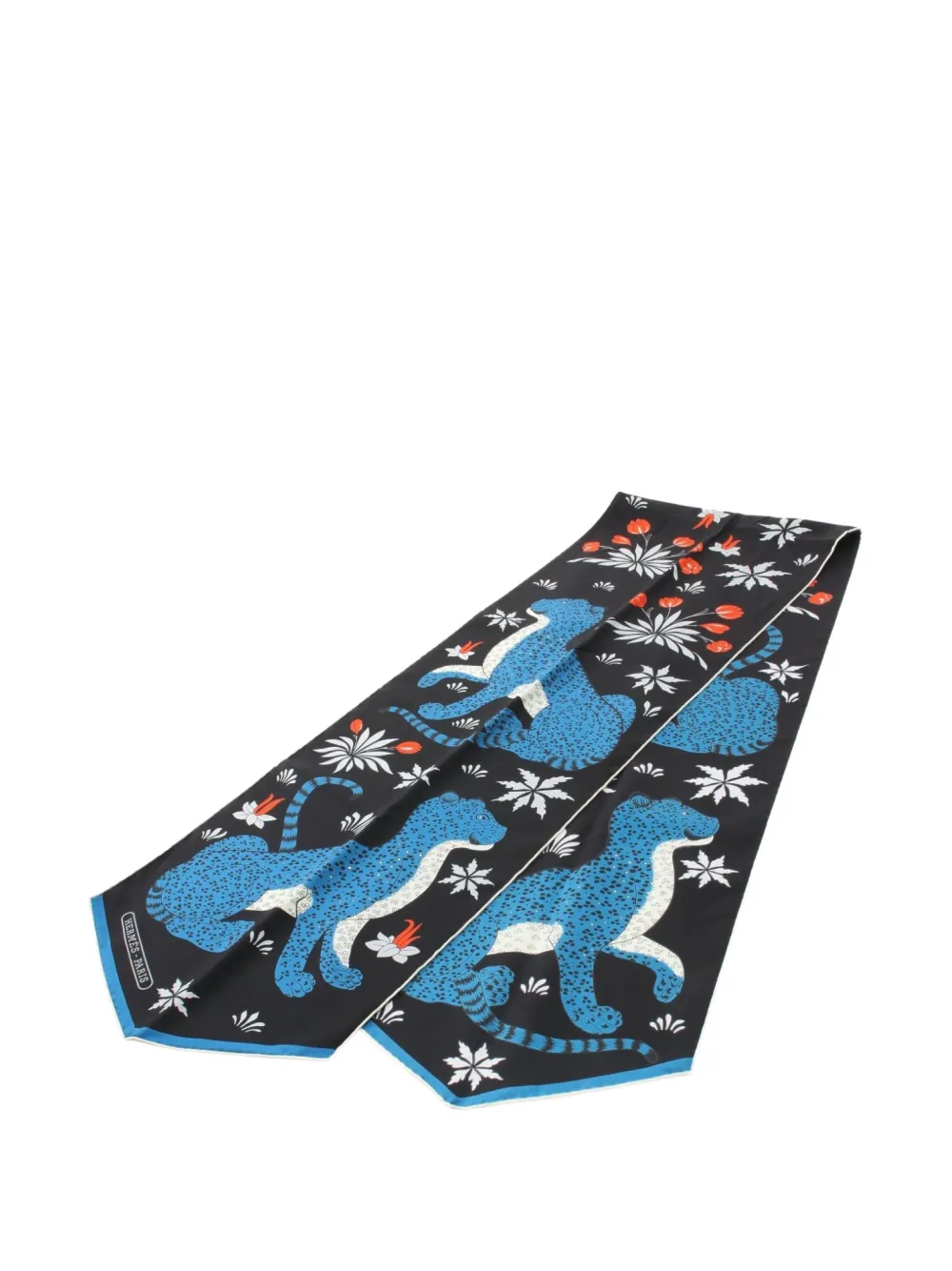 Pre-owned Hermes 2010s Maxi Twilly Les Leopards Scarf In Black