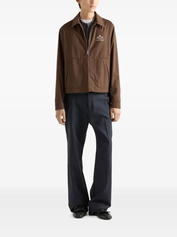 Prada logo-embroidered Jacket | Brown | FARFETCH