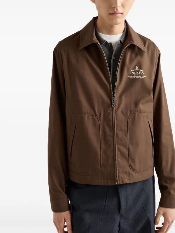 Prada logo-embroidered Jacket | Brown | FARFETCH TR