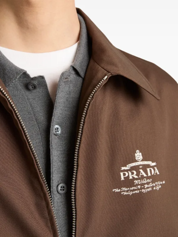 Prada logo-embroidered Jacket | Brown | FARFETCH