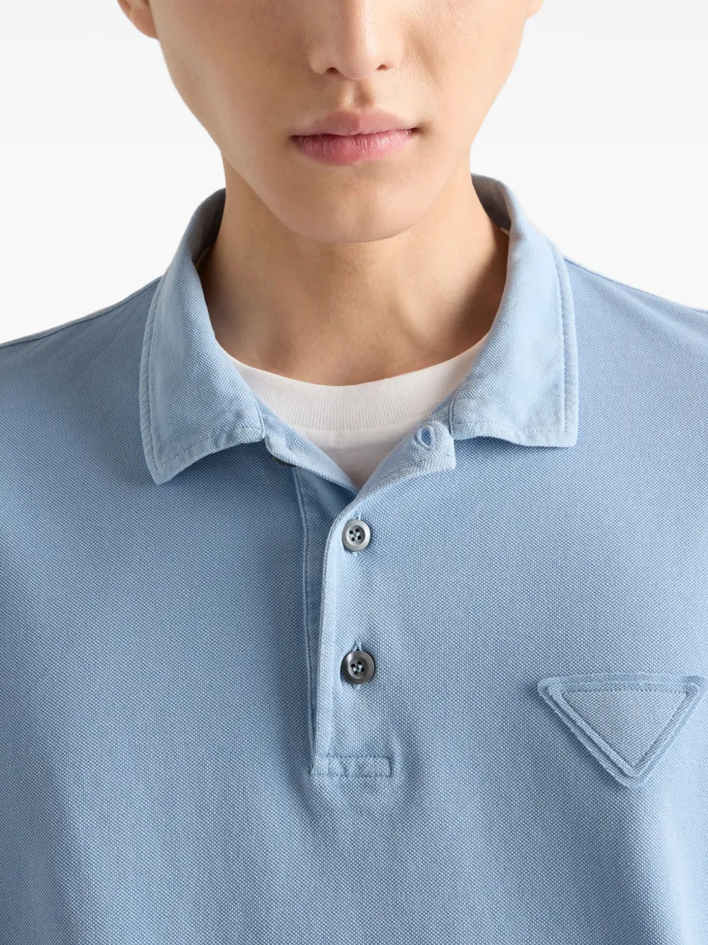 Shop Prada Triangle Logo Polo Shirt In Blue