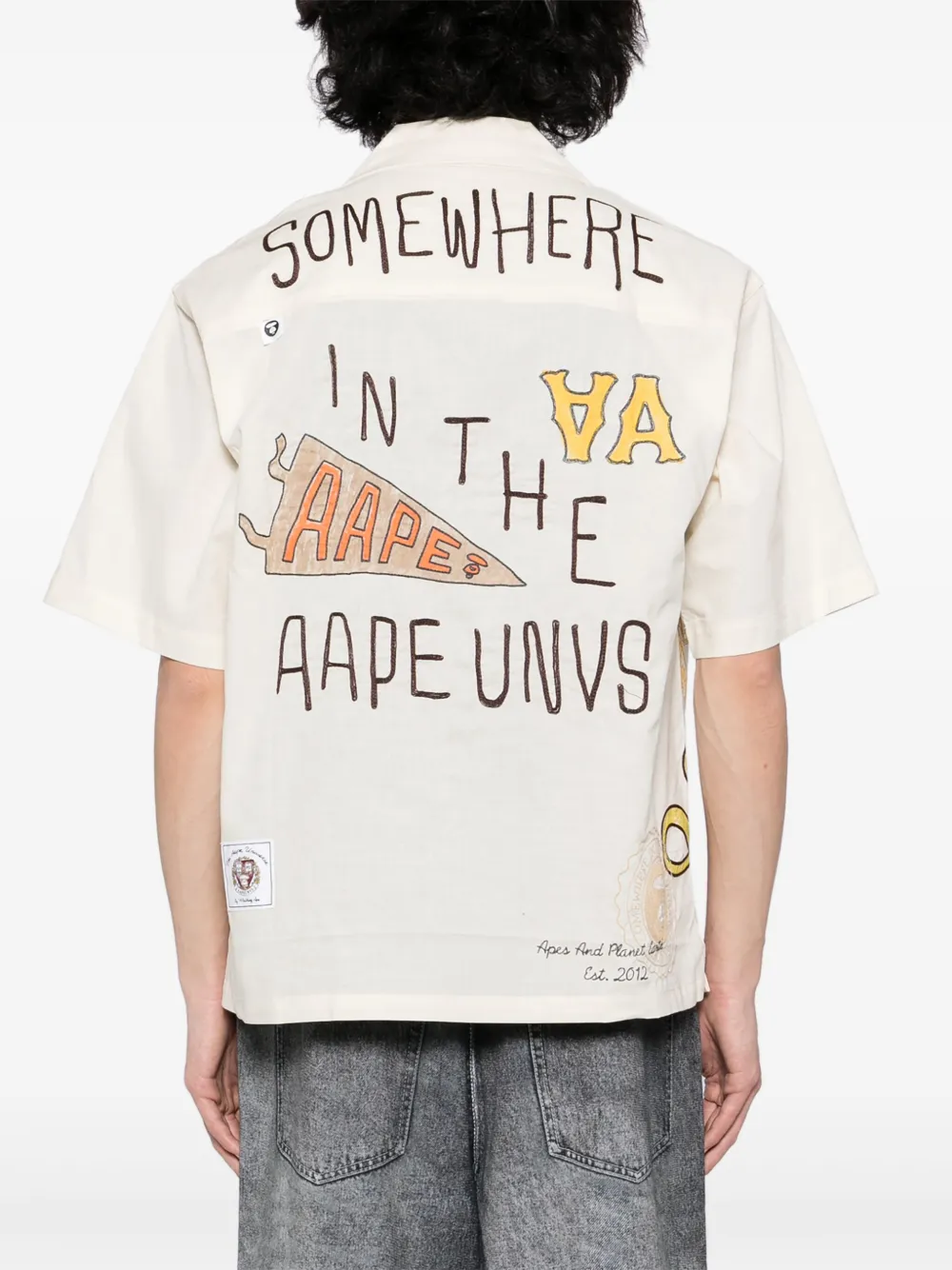 AAPE BY *A BATHING APE Overhemd met geborduurd logo Beige