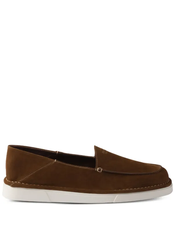 Prada Brown Leather Slip-On Loafers Prada slip-on Leather Loafers | Brown | FARFETCH main image 3