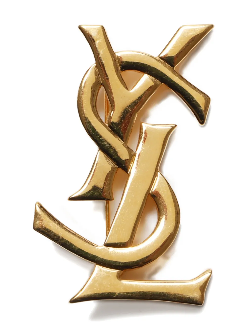 Pre-owned Saint Laurent 1990-2000s Cassandre-logo Brooch In Gold