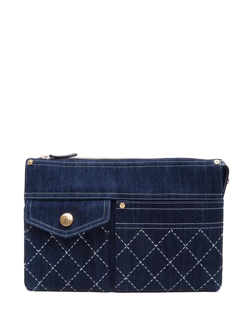 CHANEL Pre-Owned 2019-2020 デニムクラッチバッグ - ブルー CHANEL Pre-Owned 2019-2020 デニムクラッチバッグ - ブルー