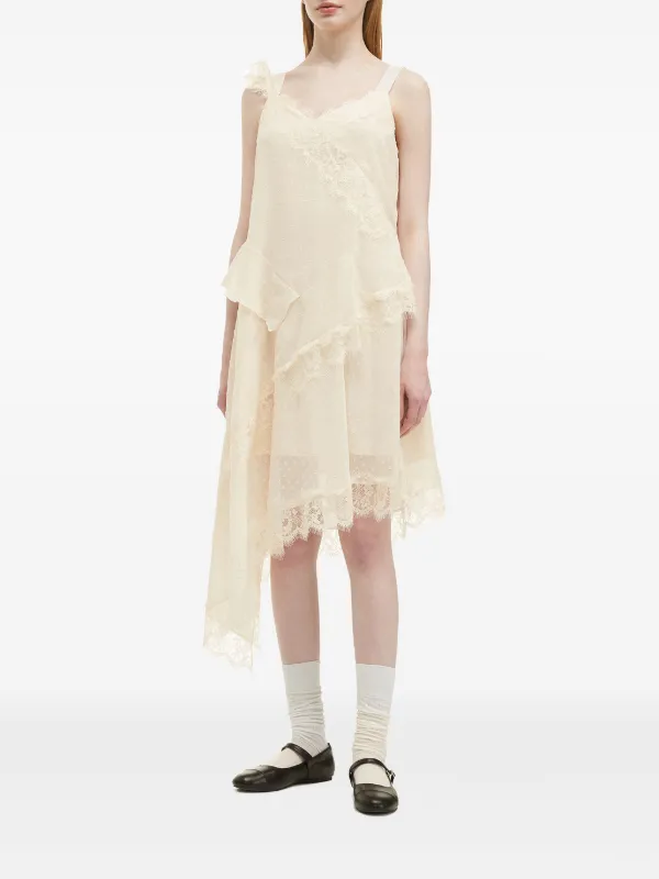 b+ab Asymmetric lace-trimmed Dress | Neutrals | FARFETCH