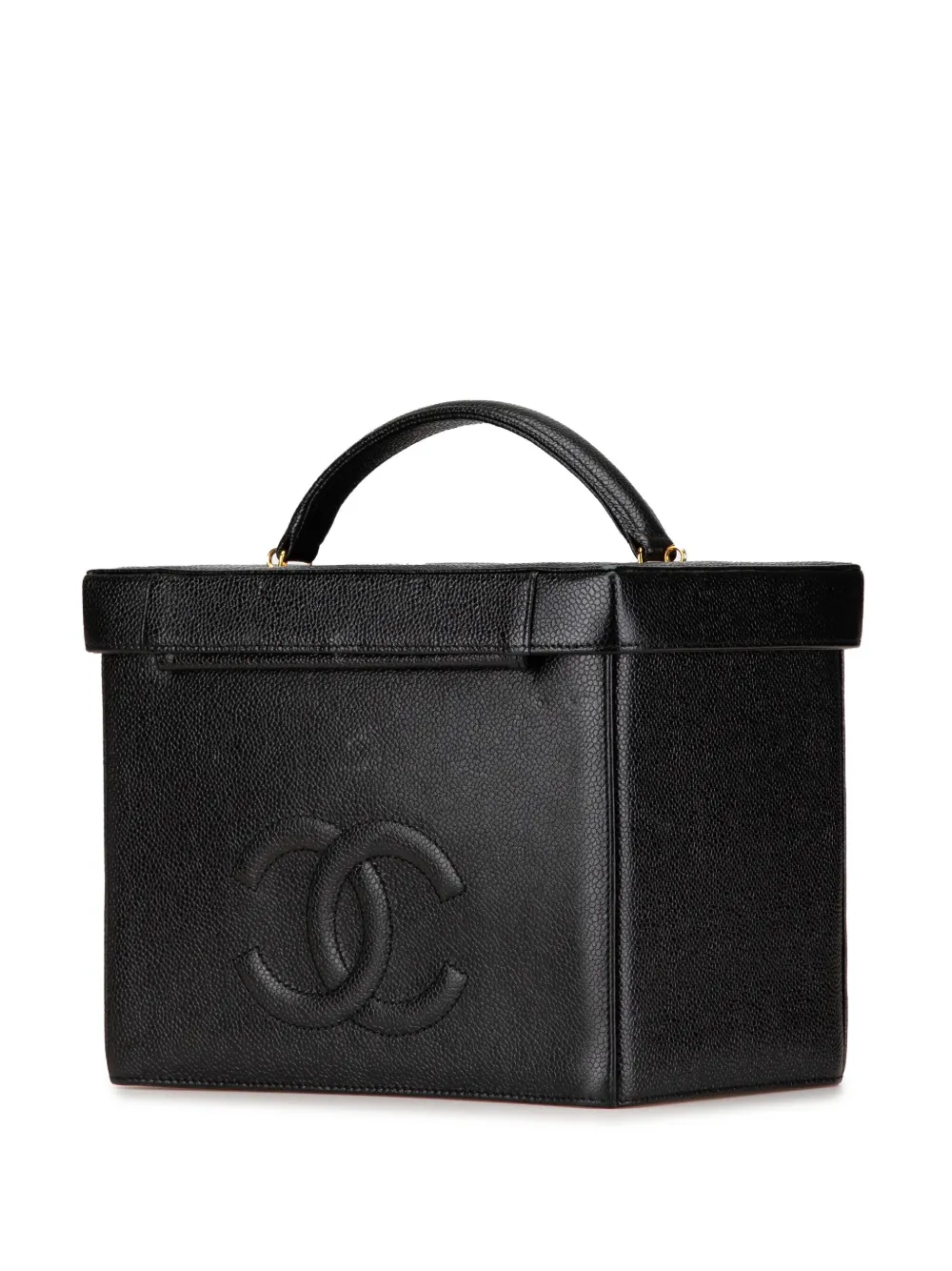 Pre-owned Chanel 1994-1996 Cc Caviar Vanity Case Satchel In Black