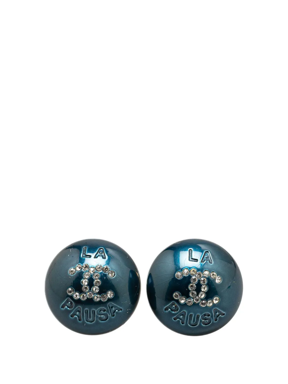CHANEL Pre-Owned 2019 Resin CC La Pausa CC Crystal Push Back Earrings costume earrings | Blue | Image 1