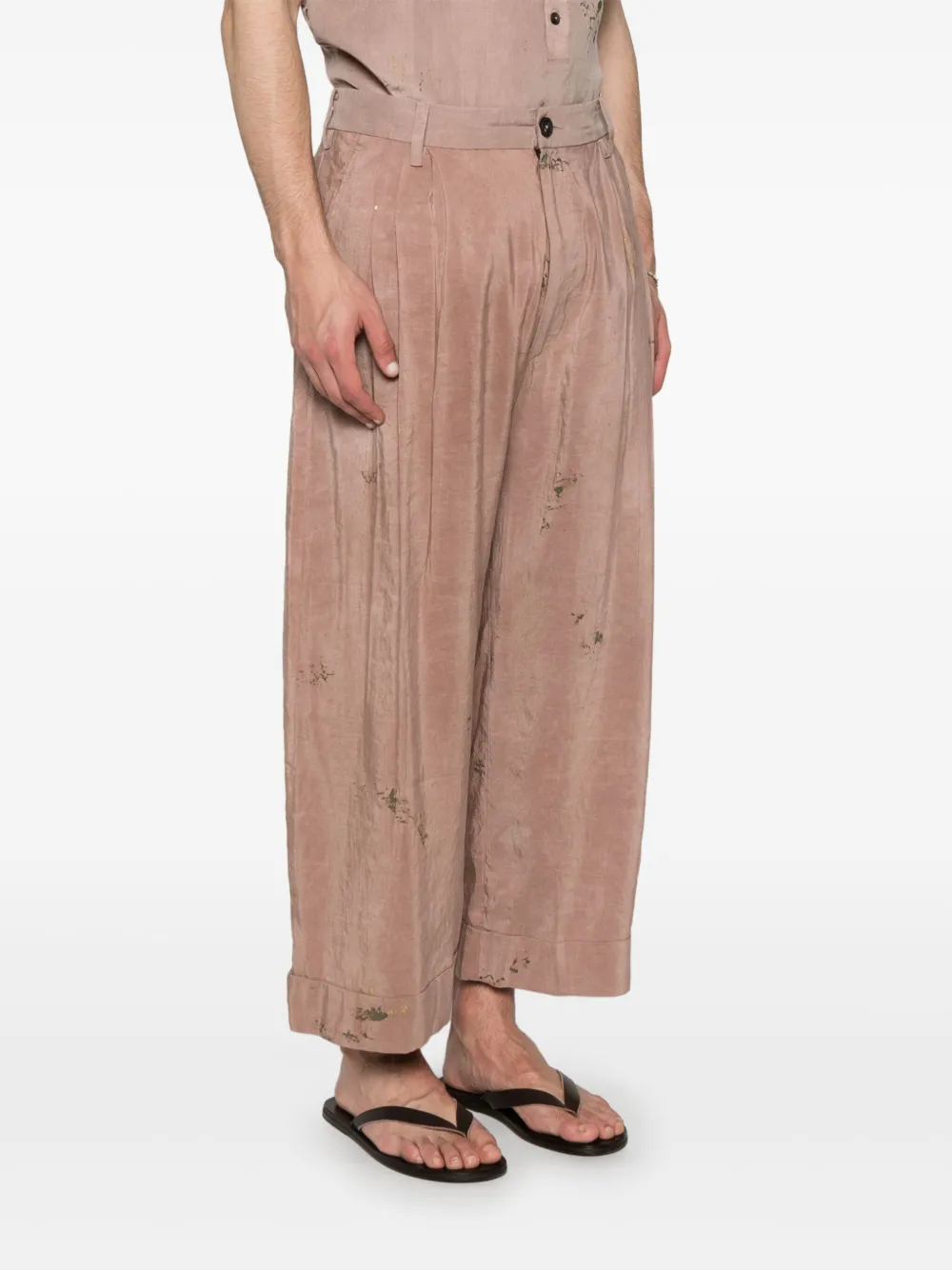 Ziggy Chen Painterly-print Trousers In Neutrals