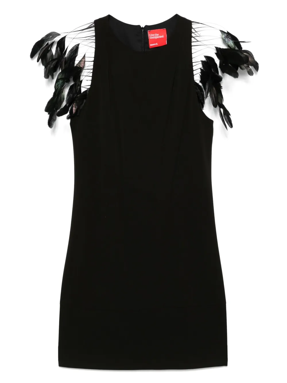 feather-embellished mini dress