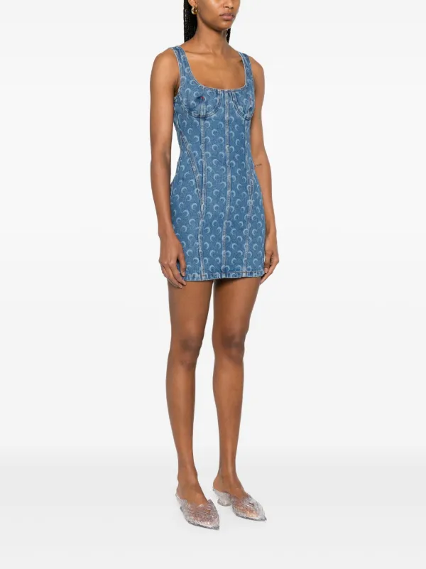 Marine Serre Moon Laser Denim Mini Dress | Blue | FARFETCH
