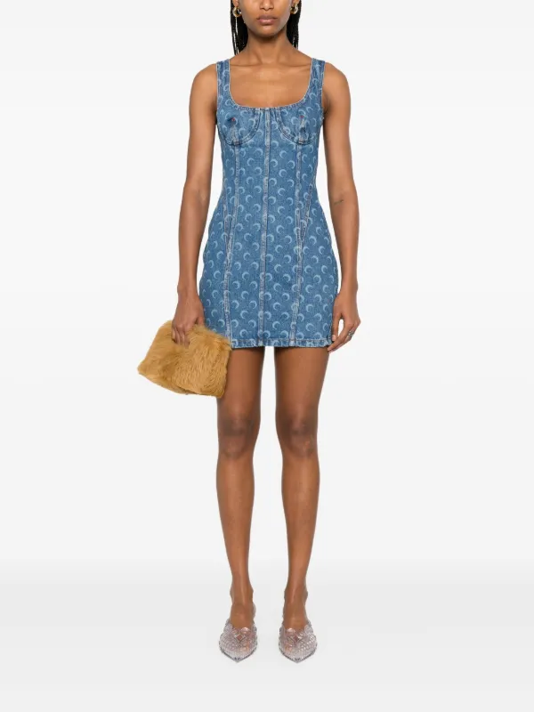 Marine Serre Moon Laser Denim Mini Dress | Blue | FARFETCH