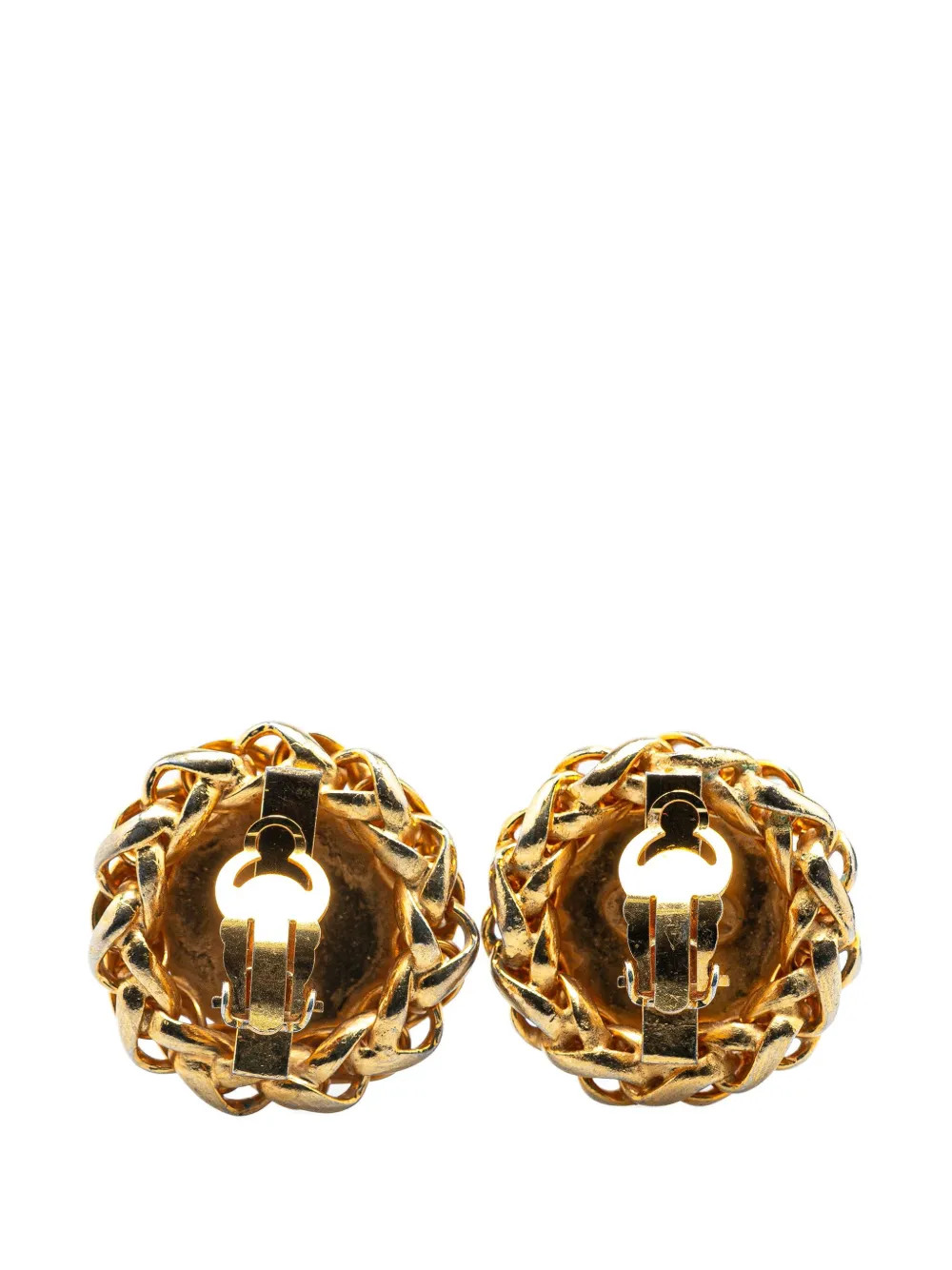 CHANEL Pre-Owned 20th Century Gold Plated CC Wheat Medallion Clip On Earrings costume earrings | Image 2