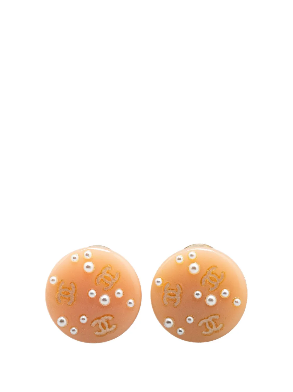 CHANEL Pre-Owned 2003 Resin CC Faux Pearl Clip On Earrings costume CHANEL Pre-Owned 2003 Resin CC Faux Pearl Clip On Earrings costume