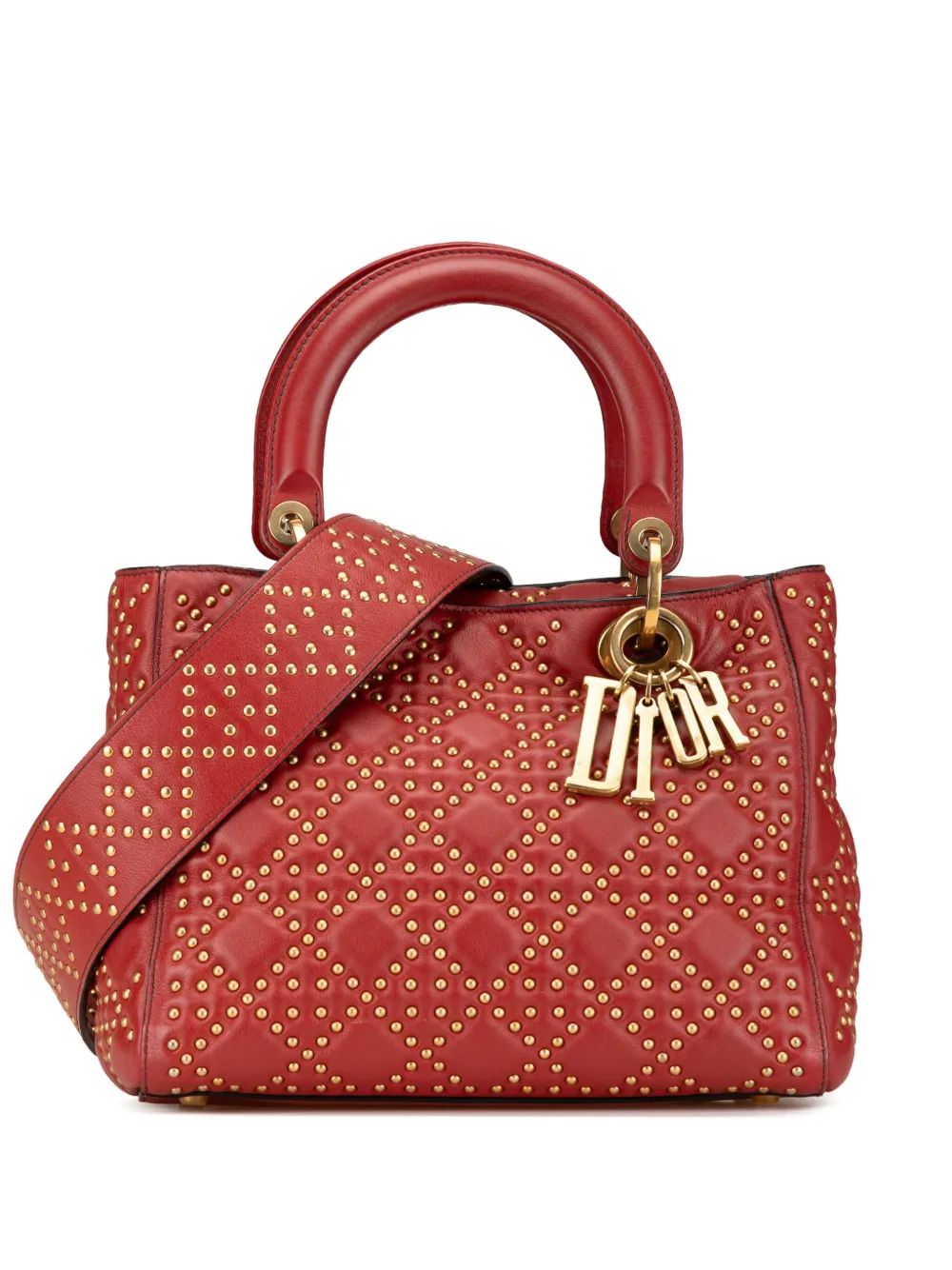 Christian Dior Pre-Owned 2017 ミディアム ラムスキン カナージュ スタッズ サップル レディ ディオール Christian Dior Pre-Owned 2017 ミディアム ラムスキン カナージュ スタッズ サップル レディ ディオール