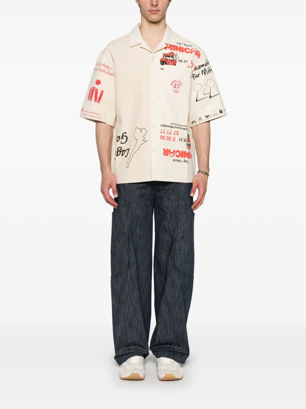 Marine Serre Regenerated bowlingshirt - Beige
