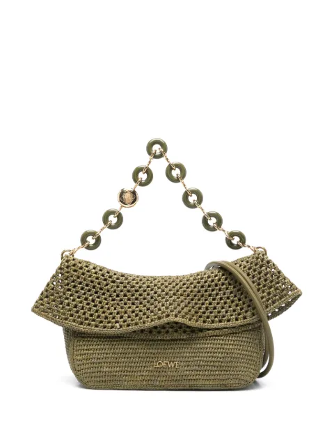 LOEWE bolsa de hombro de rafia con placa del logo