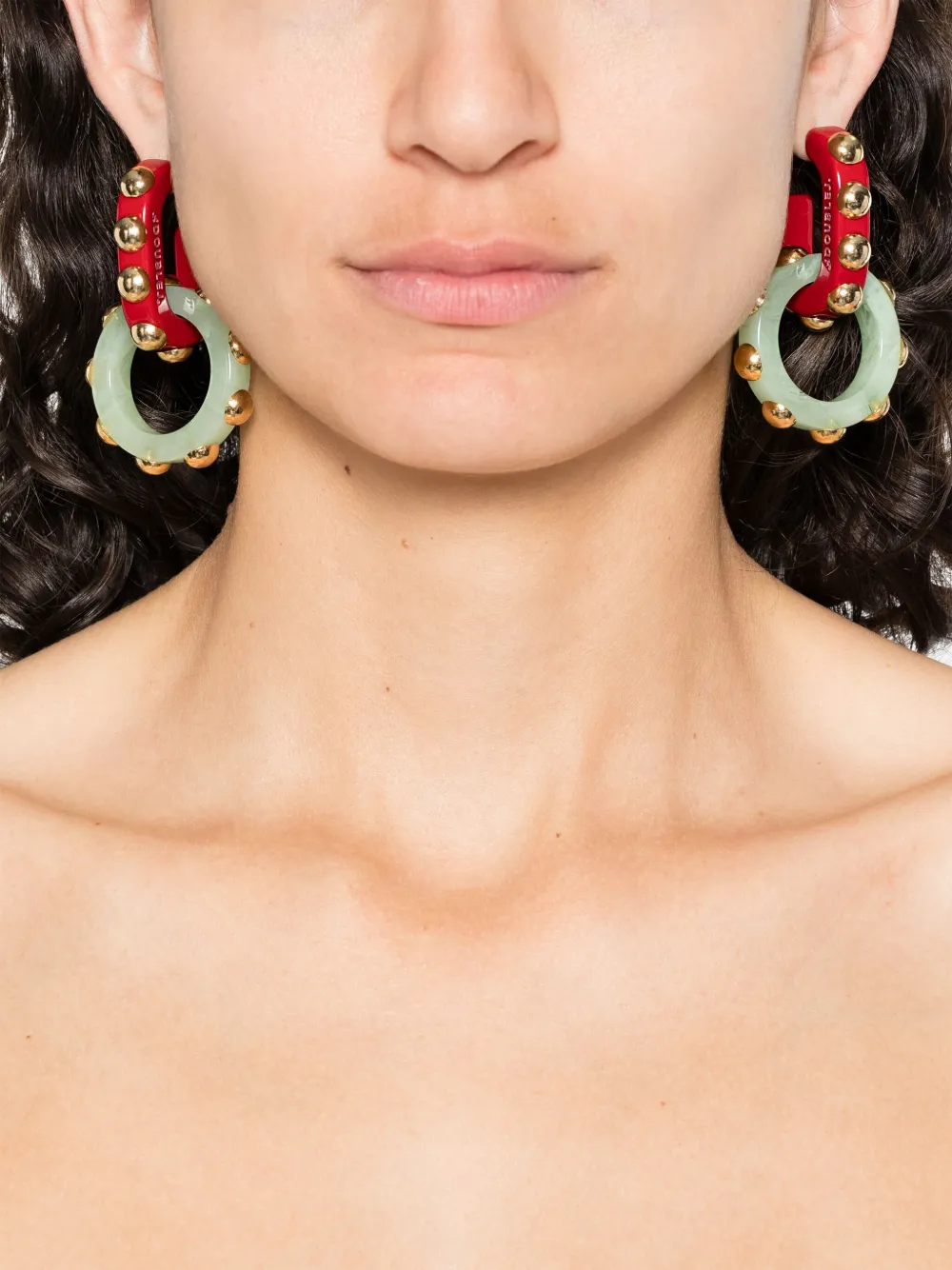 La DoubleJ stud-embellished double hoops - Groen