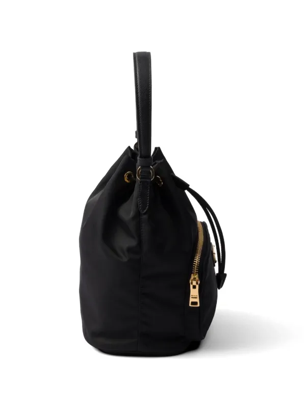 Prada logo-plaque Drawstring Tote Bag | Black | FARFETCH RO