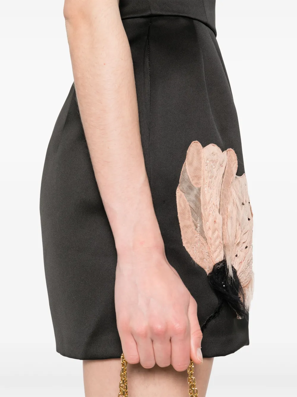Shop Elisabetta Franchi Floral-embroidery Satin Mini Dress In Black