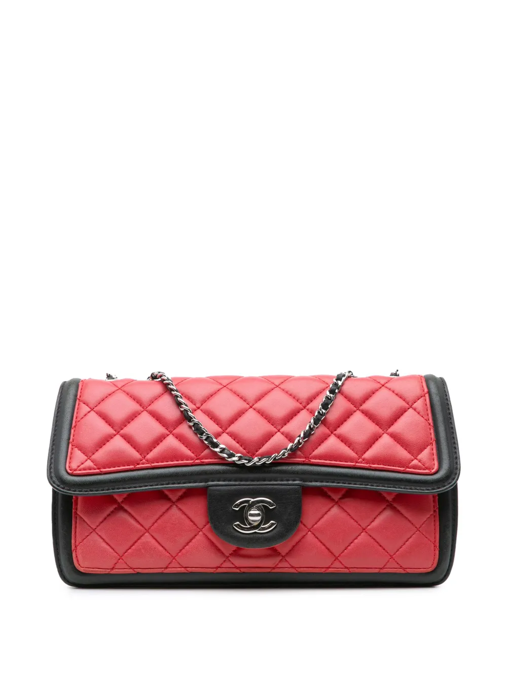 CHANEL Pre-Owned 2012-2013 Medium Quilted Lambskin Grosgrain Two Tone CHANEL Pre-Owned 2012-2013 Medium Quilted Lambskin Grosgrain Two Tone