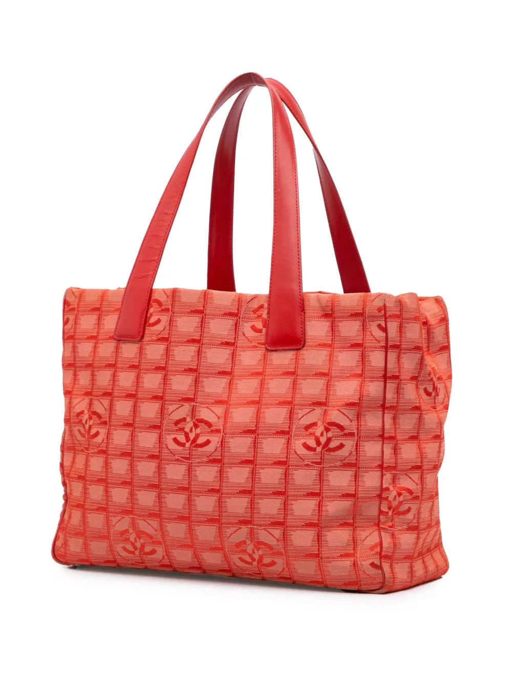 Pre-owned Chanel 2002-2003 New Travel Line Nylon Tote Bag In Red
