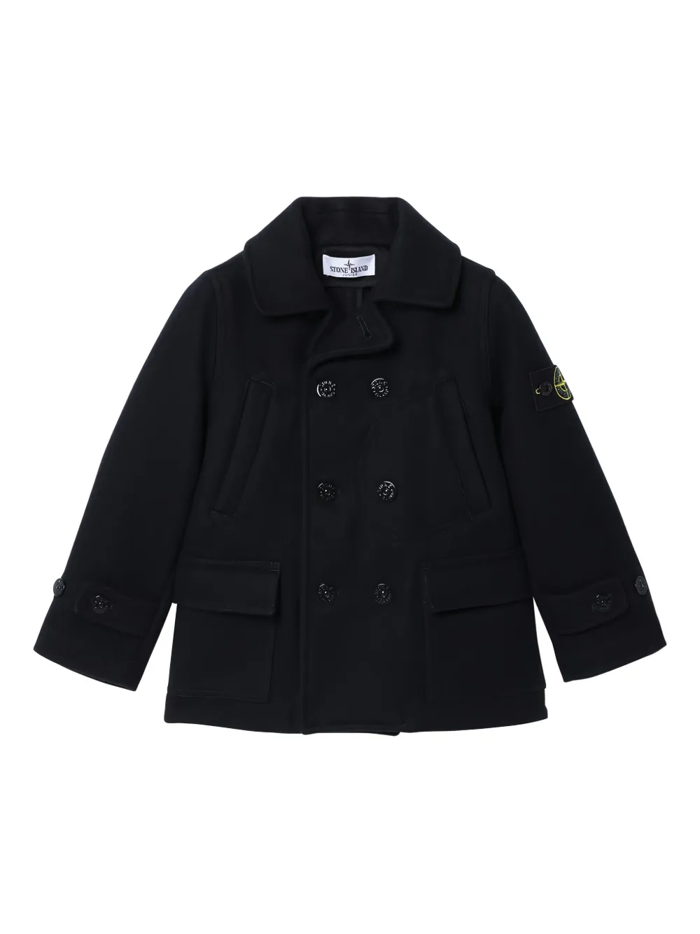 Stone Island Junior Jas met dubbele rij knopen en opgestikte zak Zwart