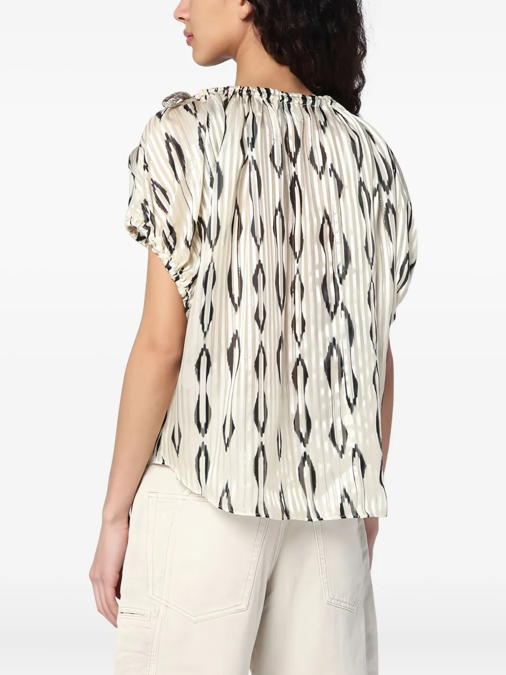 ISABEL MARANT graphic-pattern pleated blouse Beige