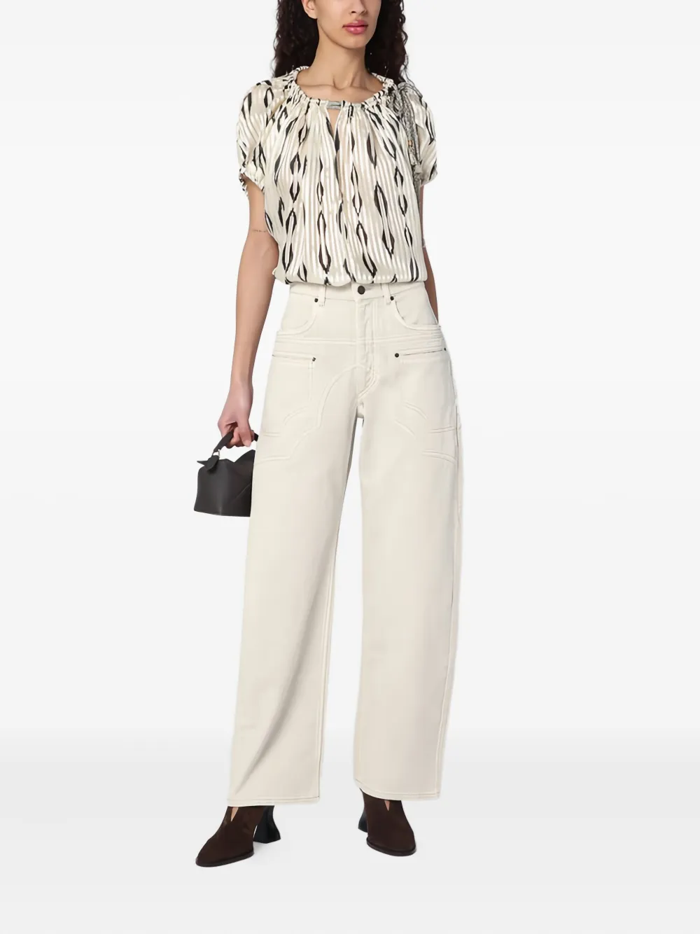 ISABEL MARANT graphic-pattern pleated blouse Beige