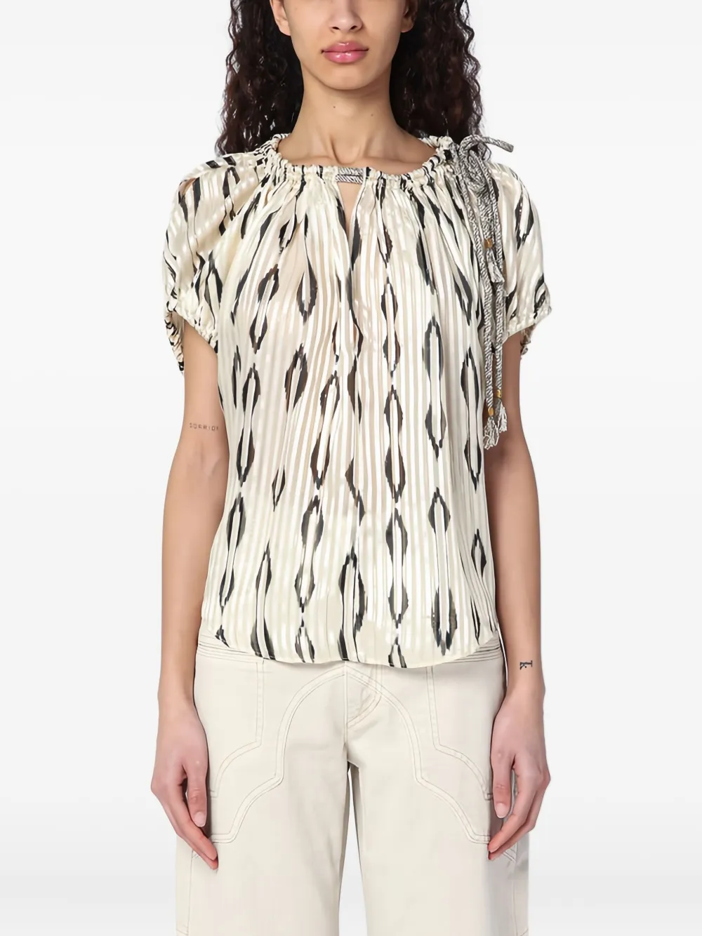 ISABEL MARANT graphic-pattern pleated blouse Beige